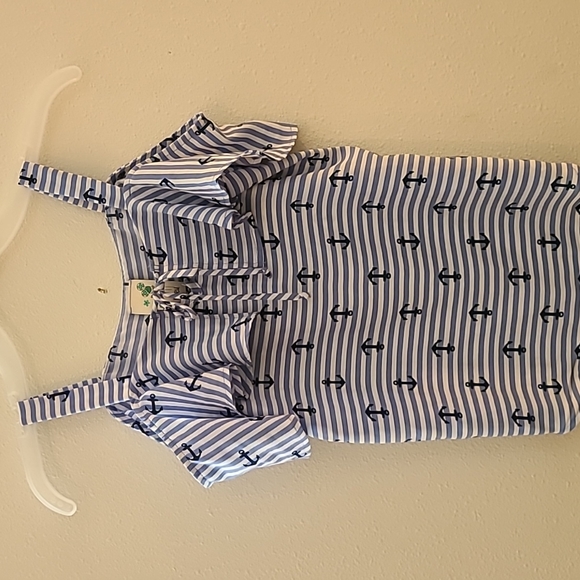 NWOT Lily Bleu girls top Med (8-10) blue/white striped with anchor pattern - Picture 2 of 6
